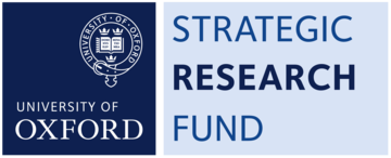 Ox srf logos Strategic Research Fund written on a blue background next to the University of Oxford logo
